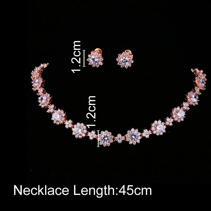 Luxury Colors Abound Cubic Zircon Crystal Bridal Jewelry Set with Necklace and Earrings