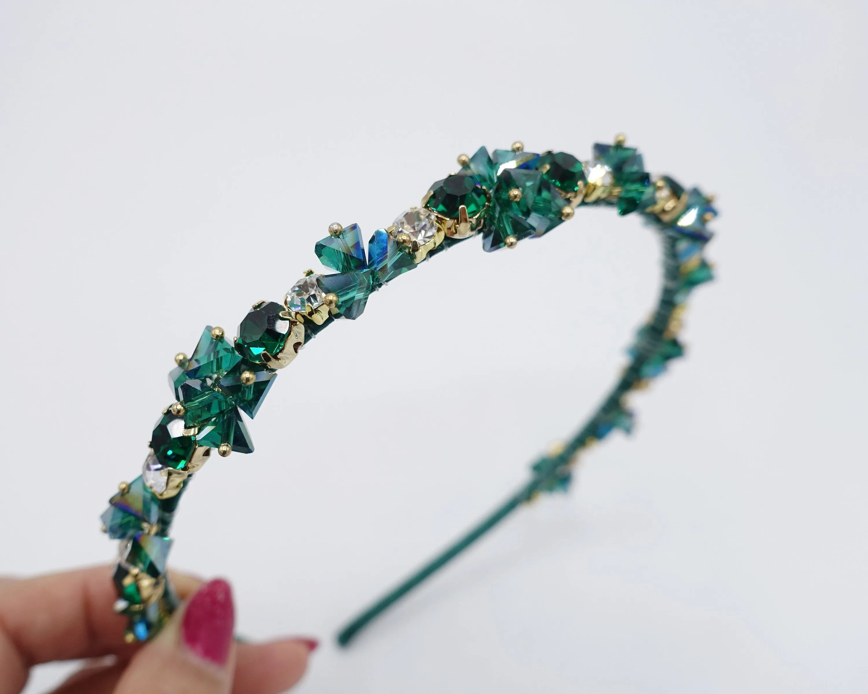 luxury crystal rhinestone headband polyhedron jewel beaded hairband for women