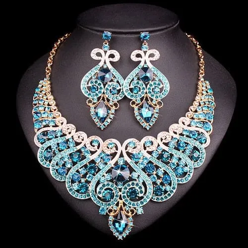 Luxury Rhinestone Crystal Statement Bridal Jewelry Set