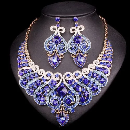 Luxury Rhinestone Crystal Statement Bridal Jewelry Set