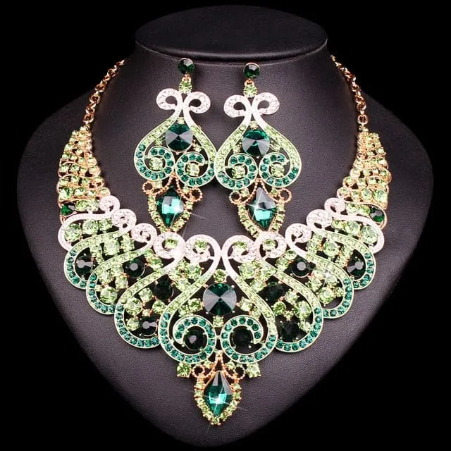 Luxury Rhinestone Crystal Statement Bridal Jewelry Set