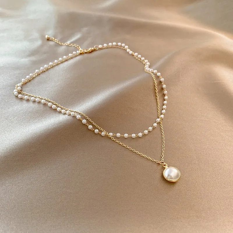 MAC174 Vintage Double Layered Pearl Necklace