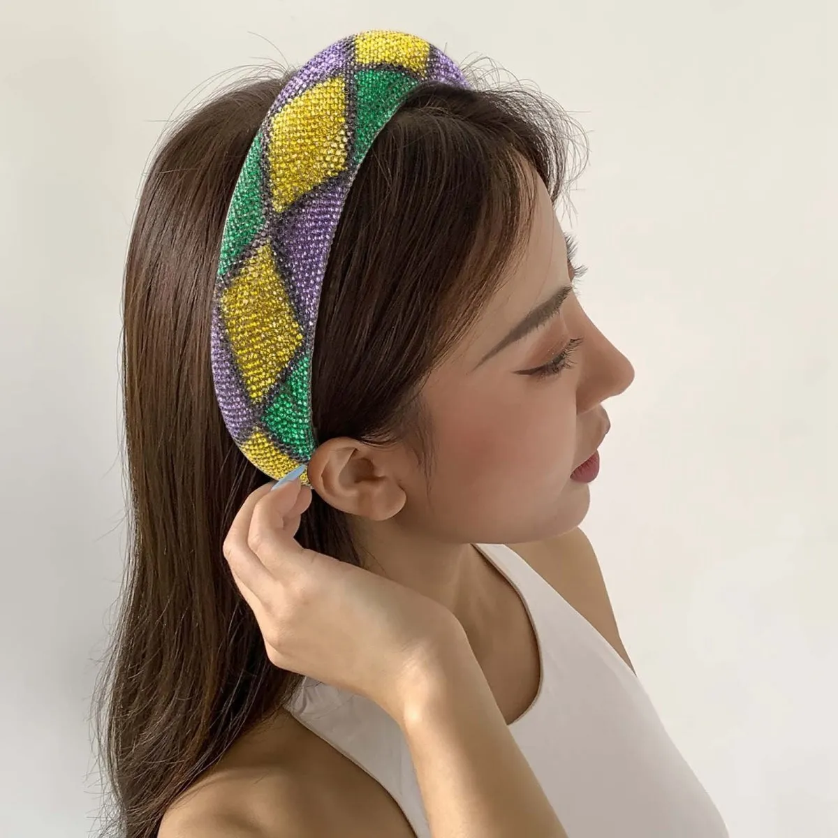 Mardi Gras Diamond Pattern Rhinestone Headband