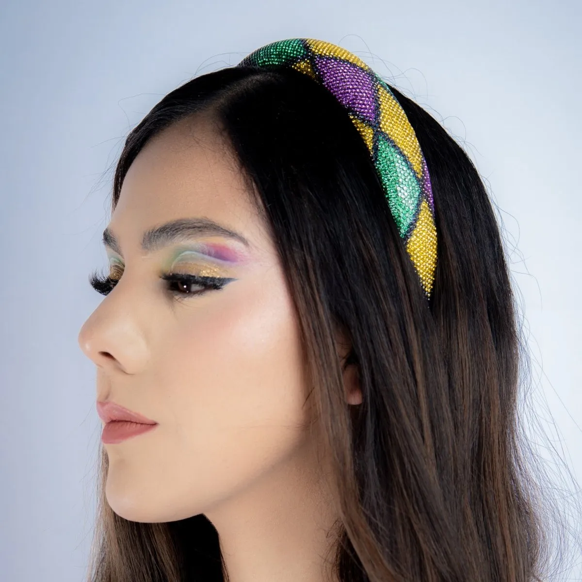 Mardi Gras Diamond Pattern Rhinestone Headband