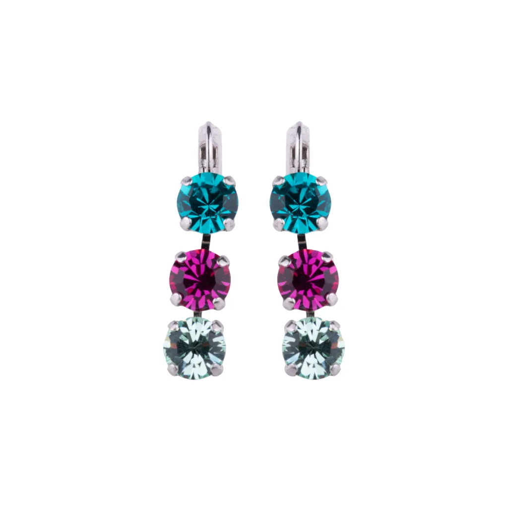 Medium Three Stone Leverback Earrings in "Kaleidoscope" - Rhodium