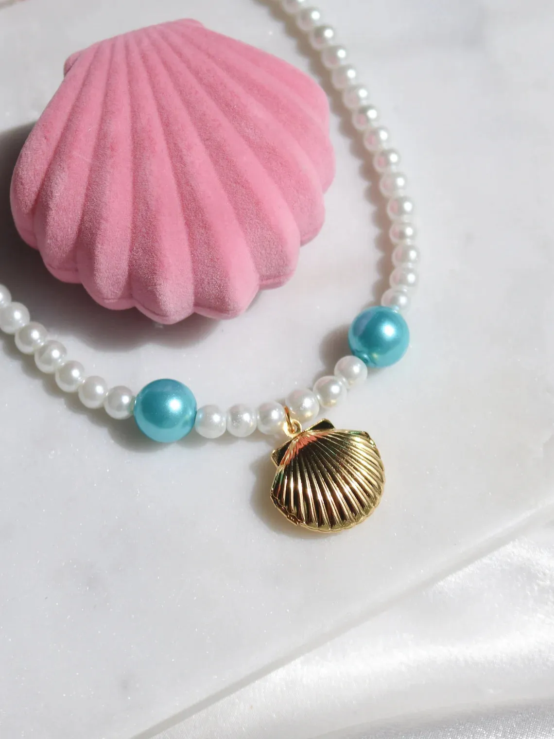 Merliah Mermaid Story Pearl Necklace, Shell Necklace, Gold Plated