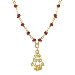 Michal Golan Garnet Filigree Hamsa Necklace