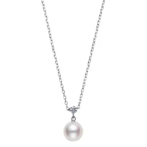 Mikimoto 18K White Gold Akoya Pearl and Diamond Pendant Necklace, 16-18 inch