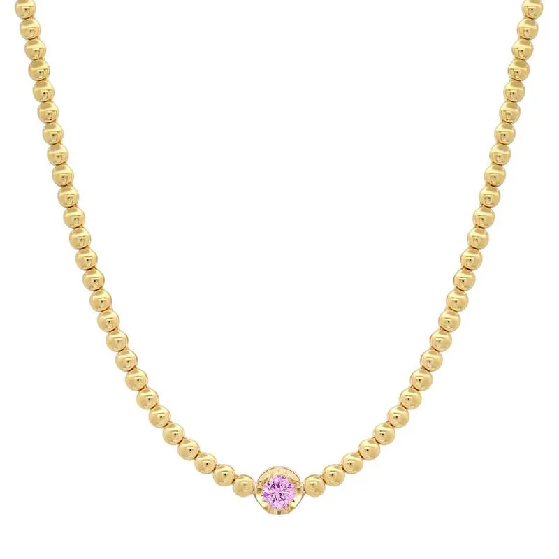 Mini Bezel Tennis Necklace With Illusion Set Pink Sapphire Center