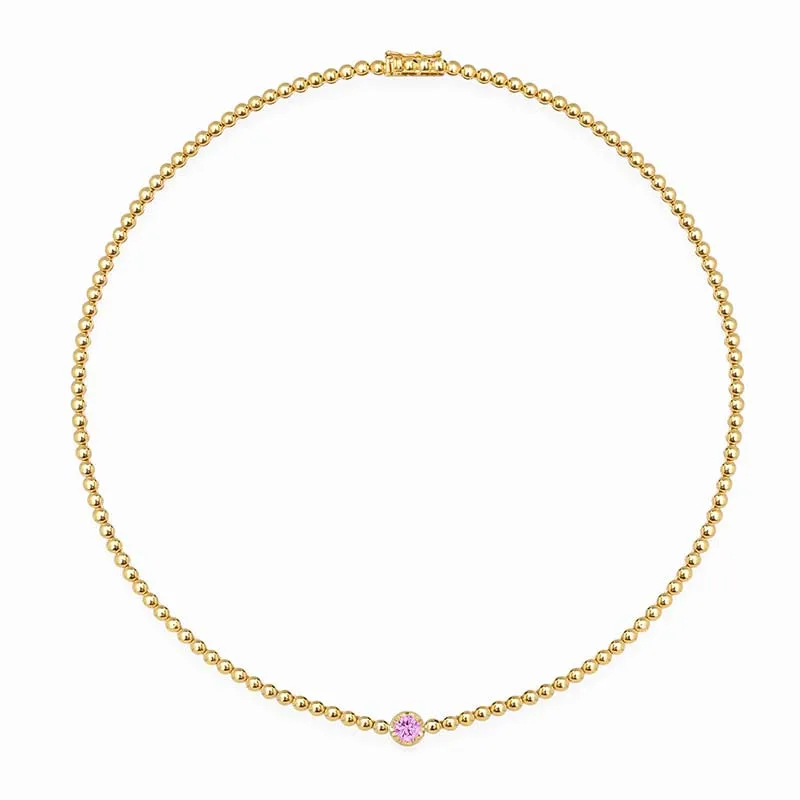 Mini Bezel Tennis Necklace With Illusion Set Pink Sapphire Center