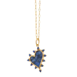 MONICA RICH KOSANN 18K YELLOW GOLD SODALITE HEART AND BLUE SAPPHIRE ACCENT CHARM NECKLACE