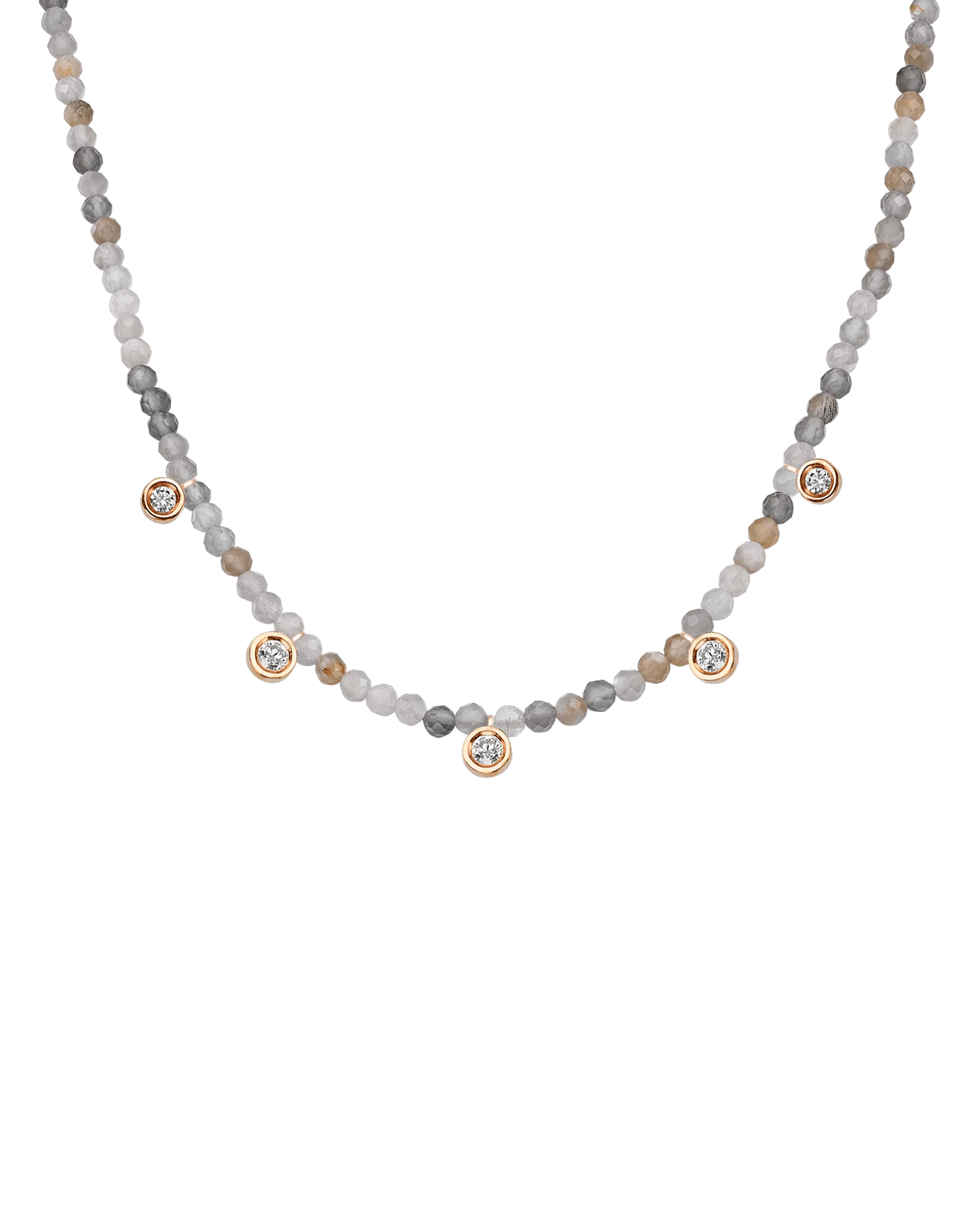 Moonstone Gemstone & Five diamonds Necklace - 14K Rose Gold