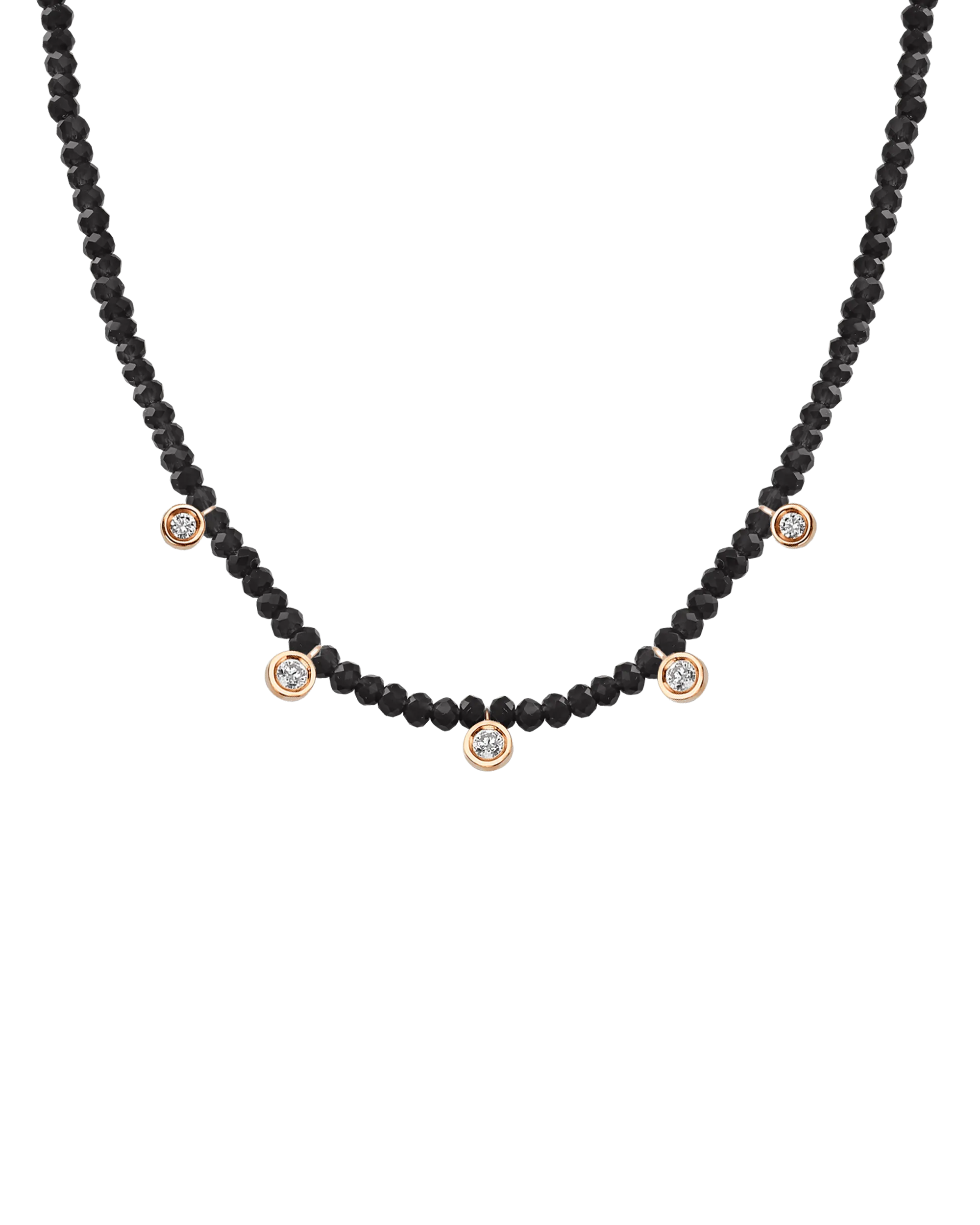 Moonstone Gemstone & Five diamonds Necklace - 14K Rose Gold