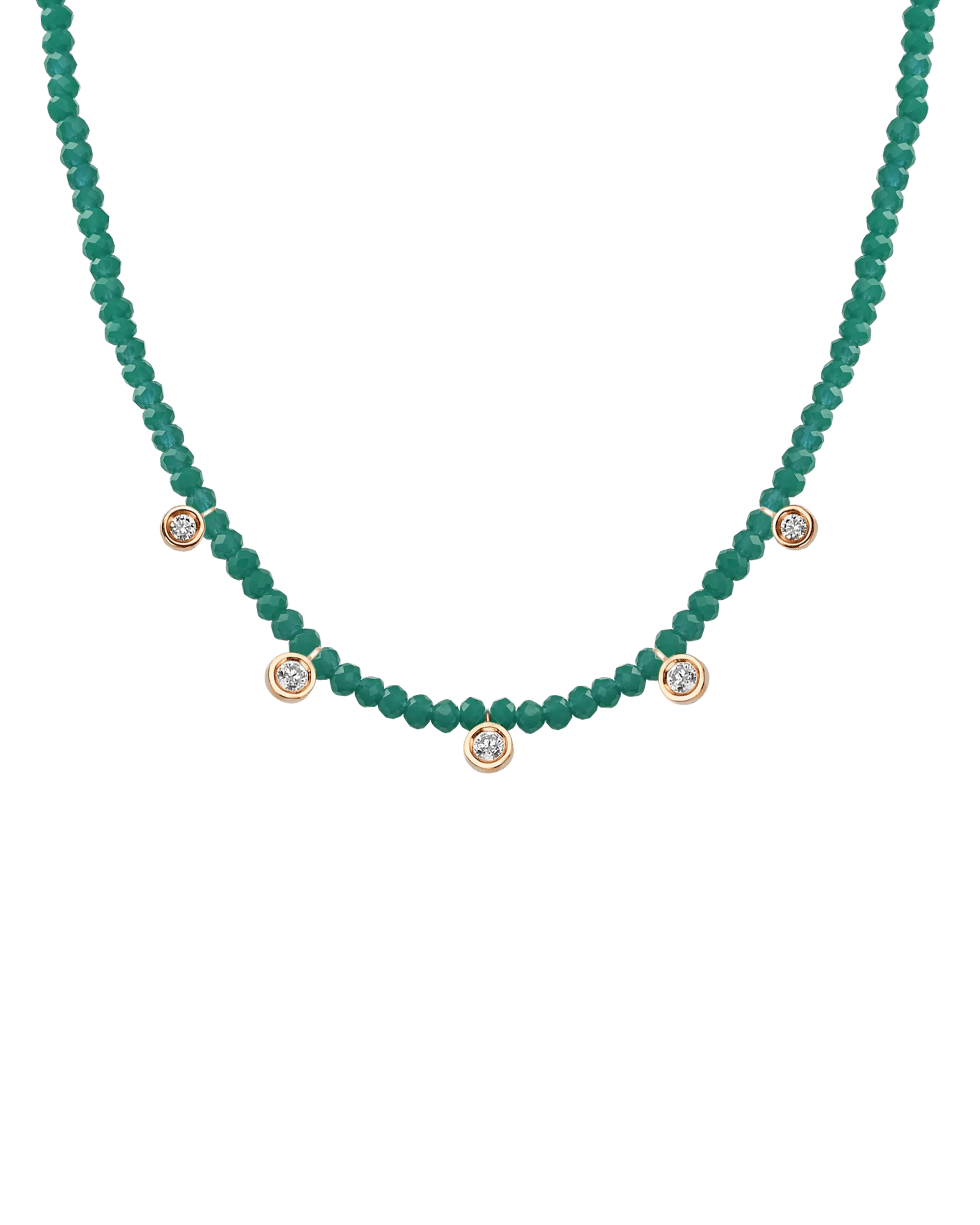 Moonstone Gemstone & Five diamonds Necklace - 14K Rose Gold