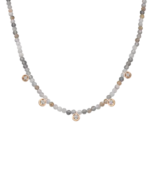 Moonstone Gemstone & Five diamonds Necklace - 14K Rose Gold