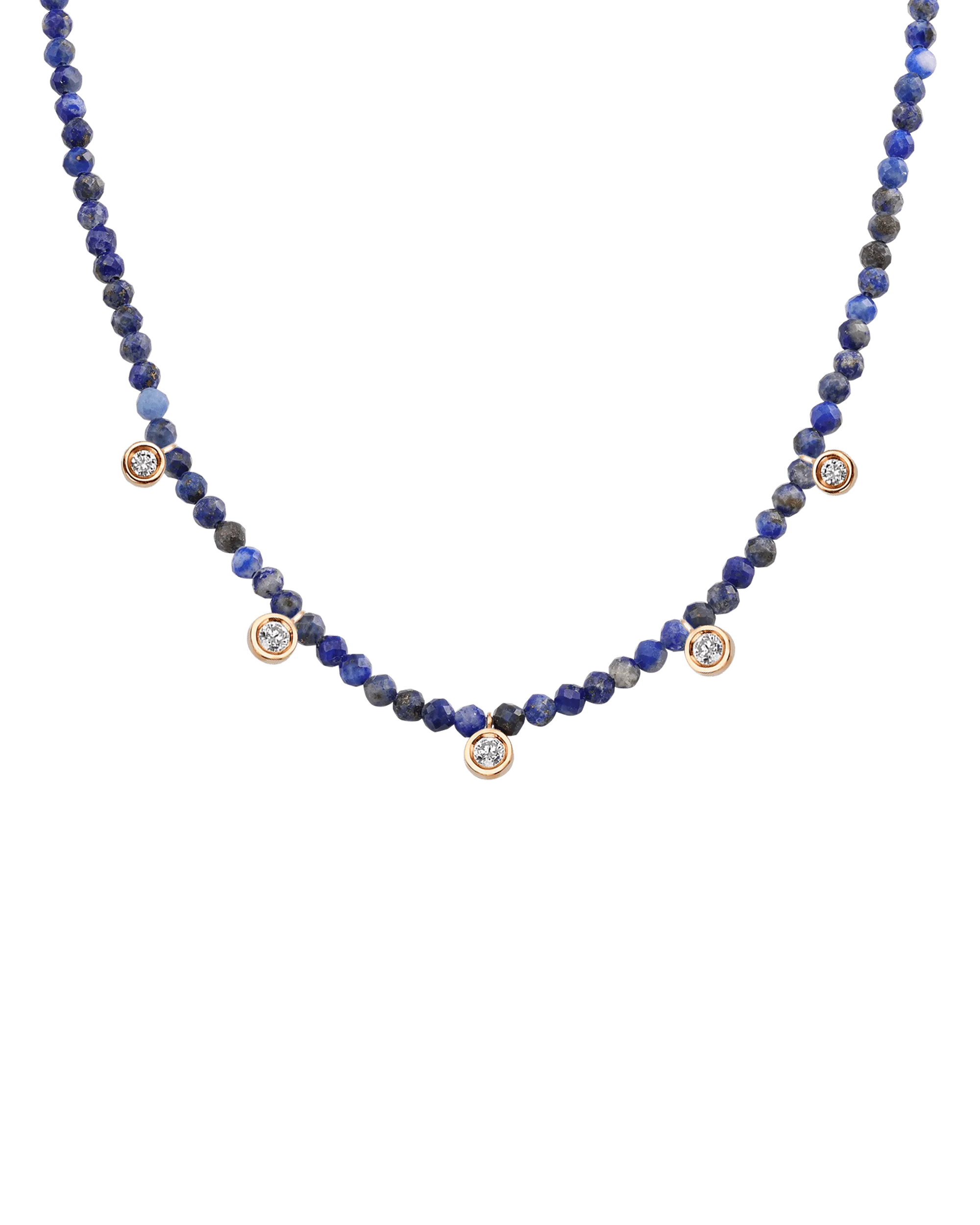 Moonstone Gemstone & Five diamonds Necklace - 14K Rose Gold