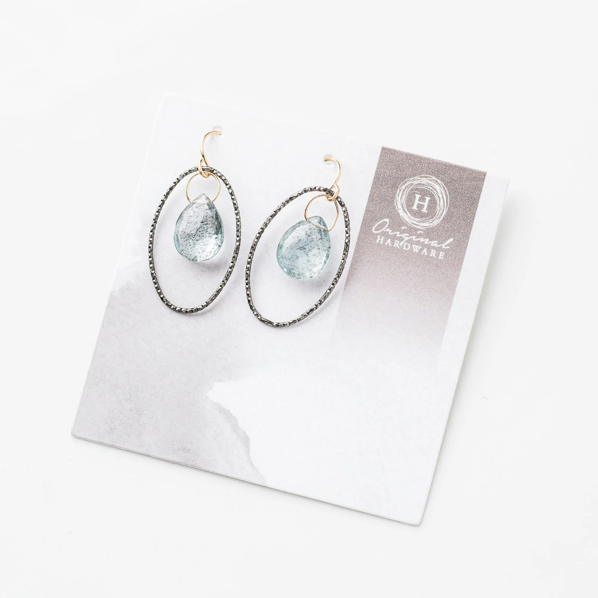 Moss Aquamarine Black Shimmer Oval Earrings