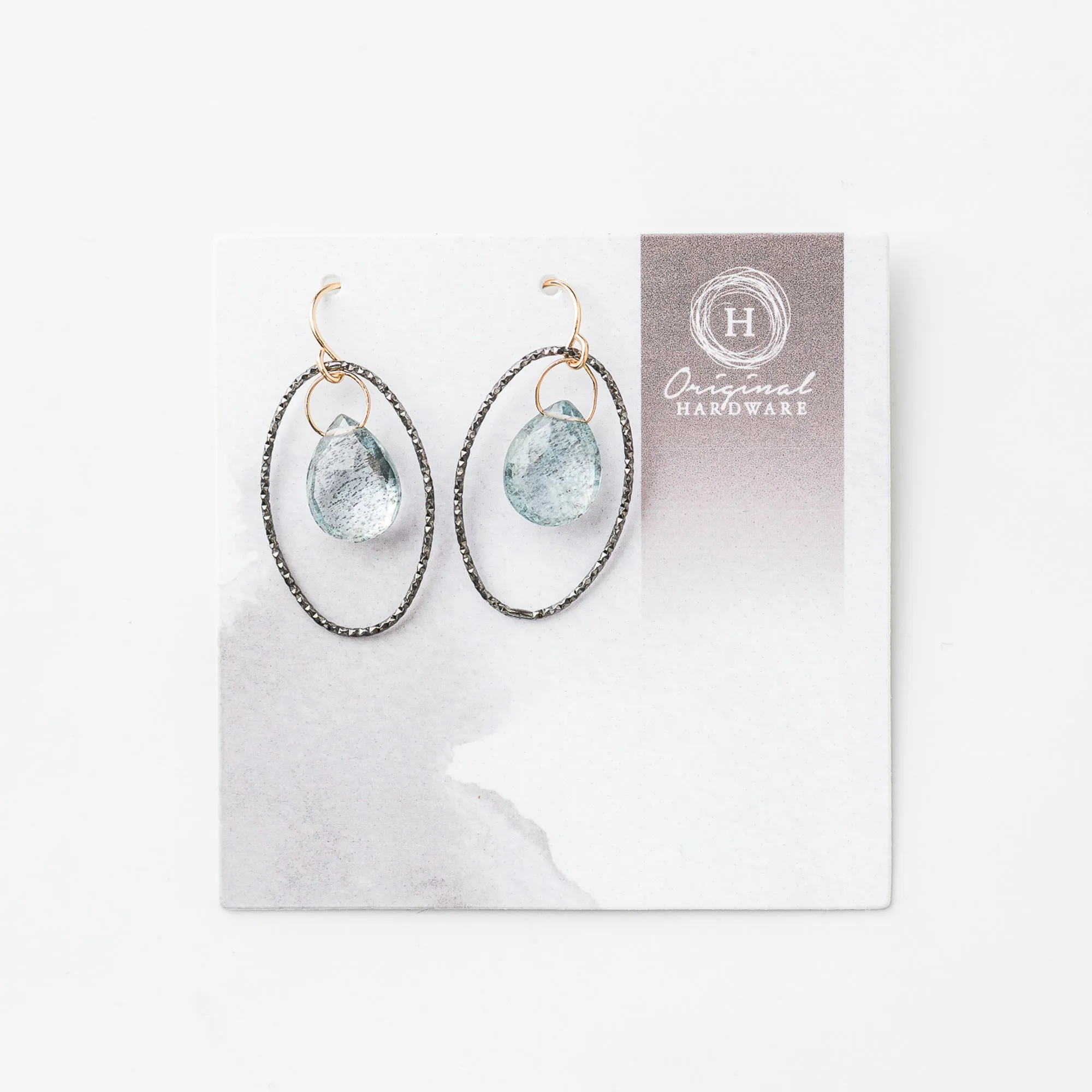 Moss Aquamarine Black Shimmer Oval Earrings