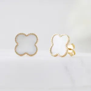 Mother Of Pearl Quatrefoil Stud Earrings 9.5mm