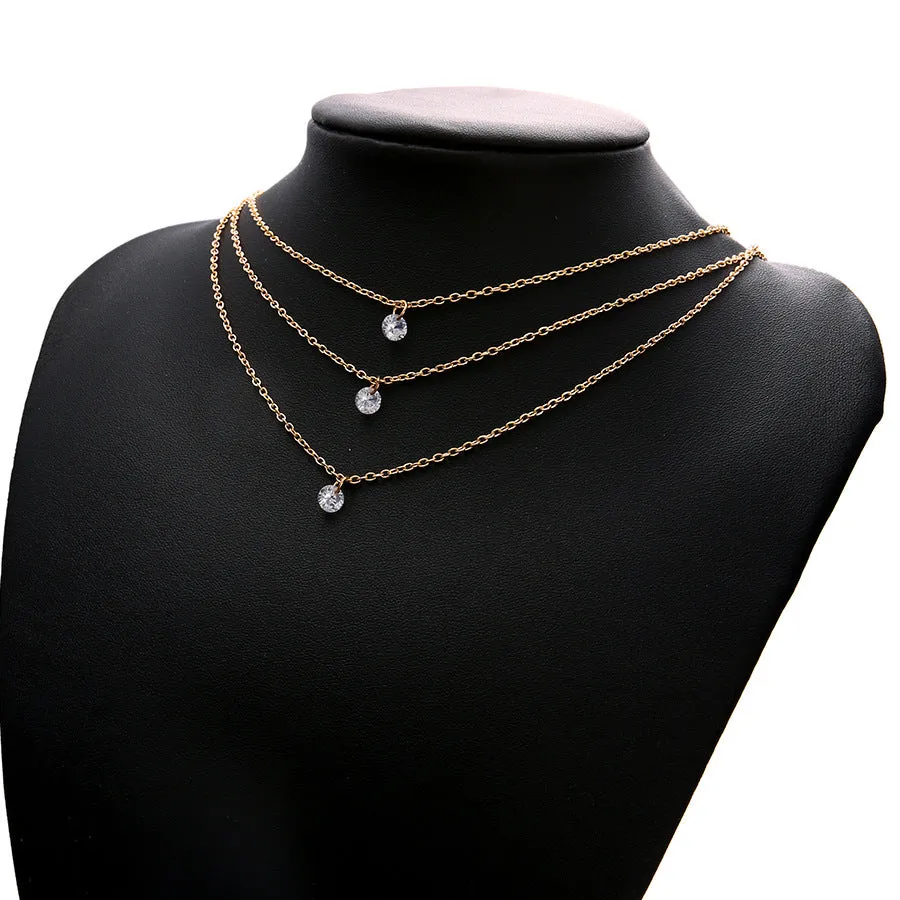 Multi layered zircon necklace with popular elements