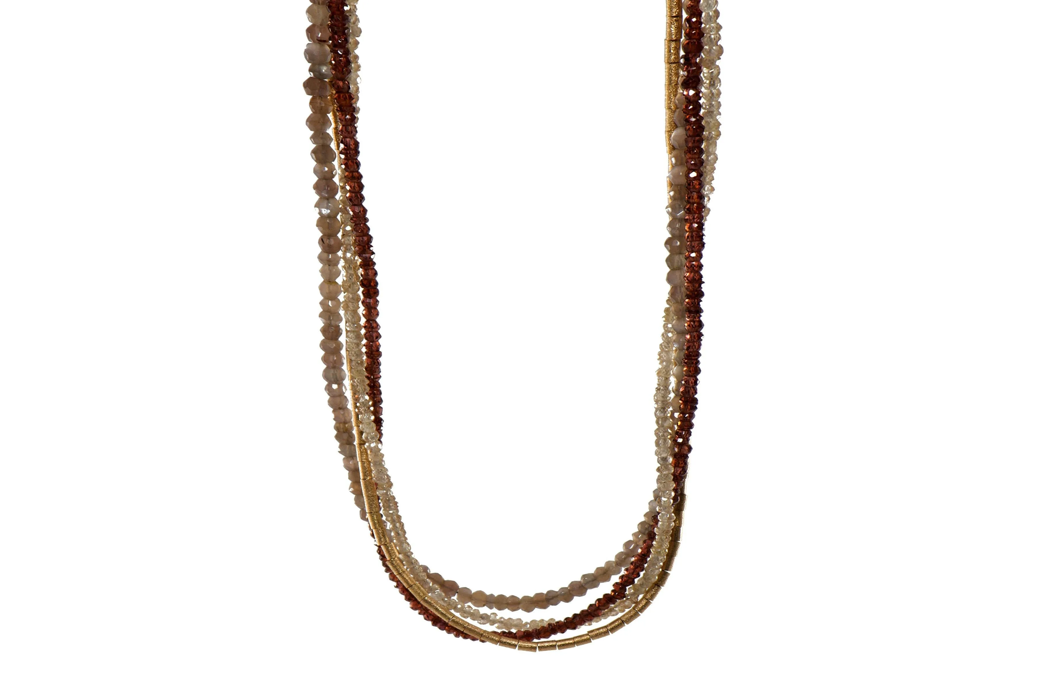 Multi Strand Garnet, Labradorite, Zircon and Gold Tube Necklace 24K Fair Trade Gold Vermeil