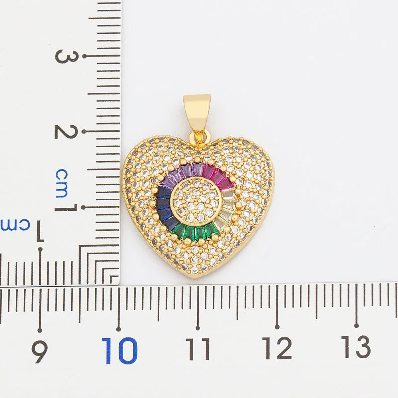 Multi-style Colorful Zircon Adorned Heart Pendant Necklaces