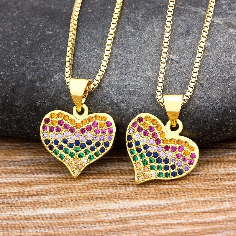 Multi-style Colorful Zircon Adorned Heart Pendant Necklaces