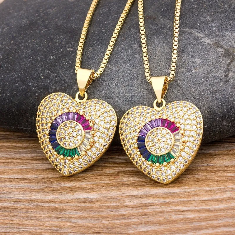 Multi-style Colorful Zircon Adorned Heart Pendant Necklaces