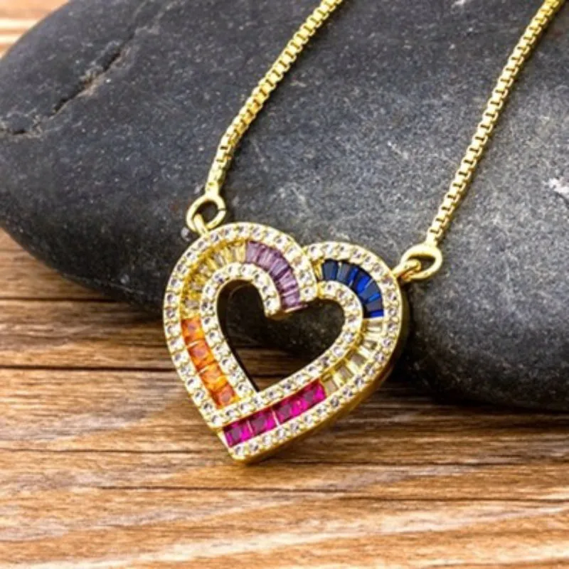 Multi-style Colorful Zircon Adorned Heart Pendant Necklaces