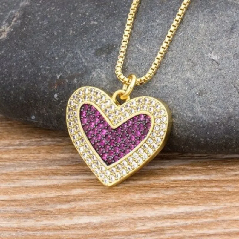 Multi-style Colorful Zircon Adorned Heart Pendant Necklaces