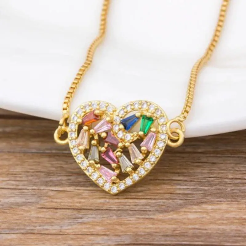 Multi-style Colorful Zircon Adorned Heart Pendant Necklaces