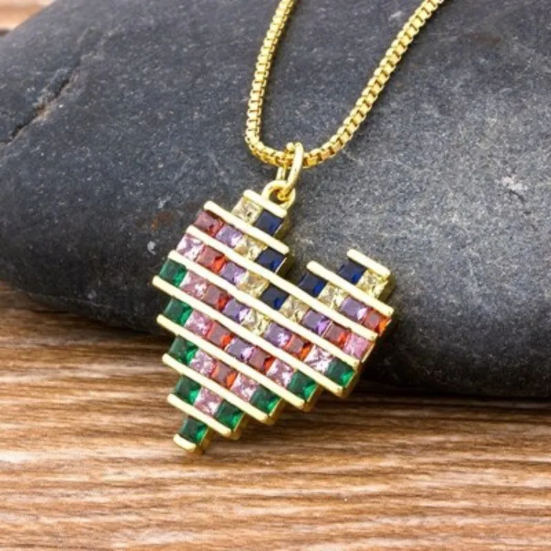 Multi-style Colorful Zircon Adorned Heart Pendant Necklaces