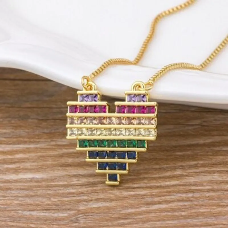 Multi-style Colorful Zircon Adorned Heart Pendant Necklaces