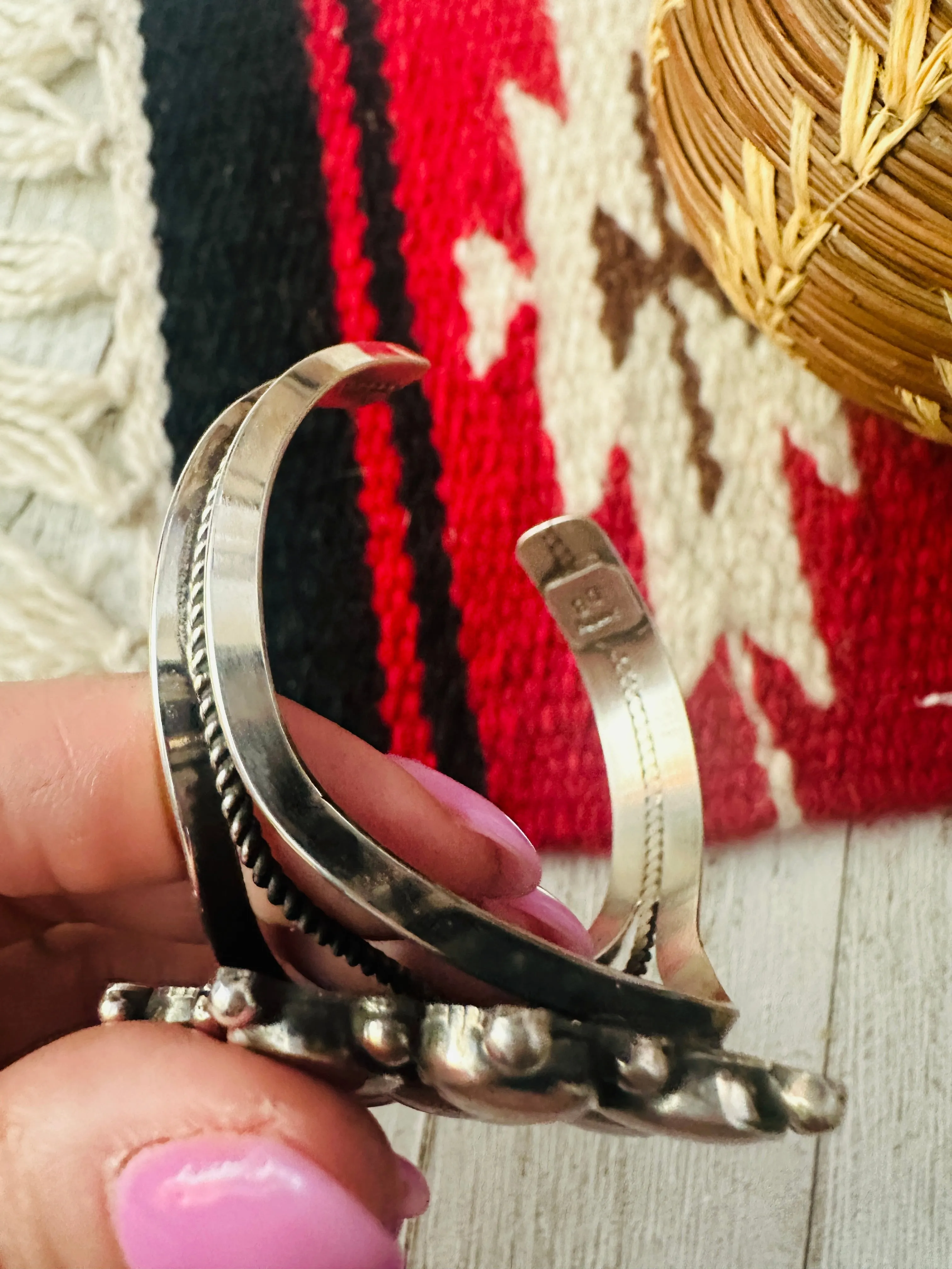 Navajo Sterling Silver & Mother of Pearl Cuff Bracelet