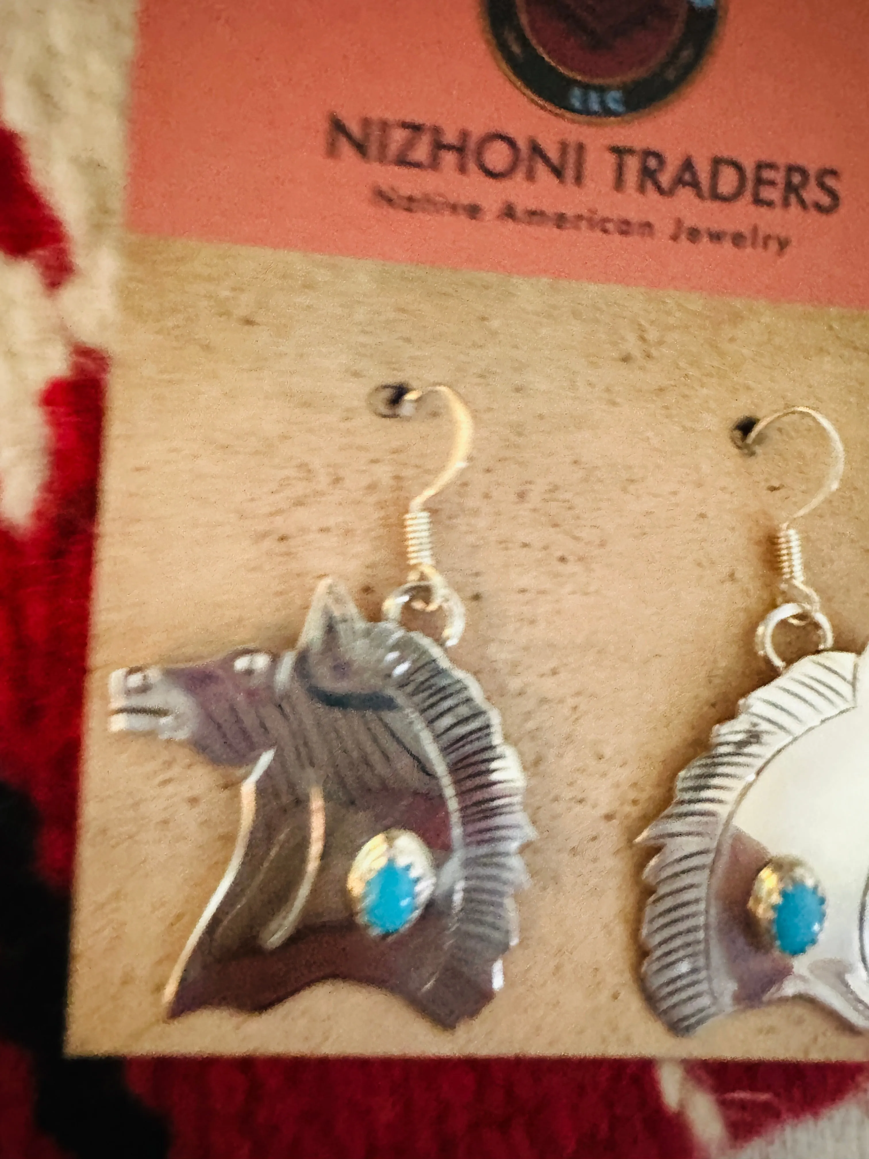 Navajo Turquoise & Sterling Silver Horse Dangle Earrings Signed