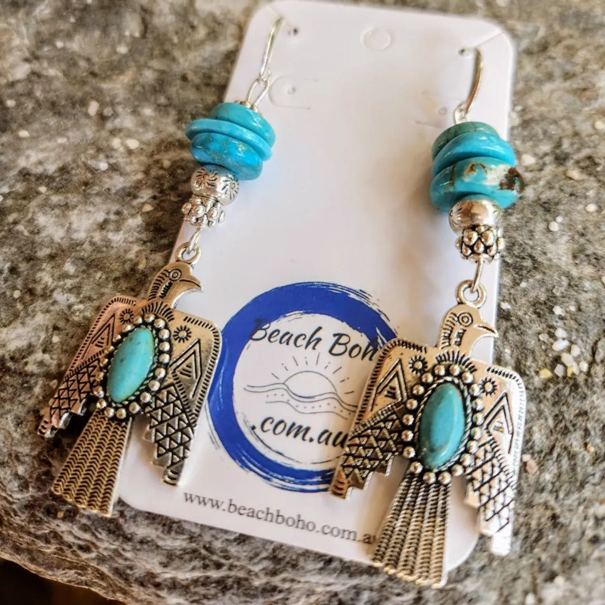 NAVAJO TURQUOISE THUNDERBIRD DANGLE EARRINGS