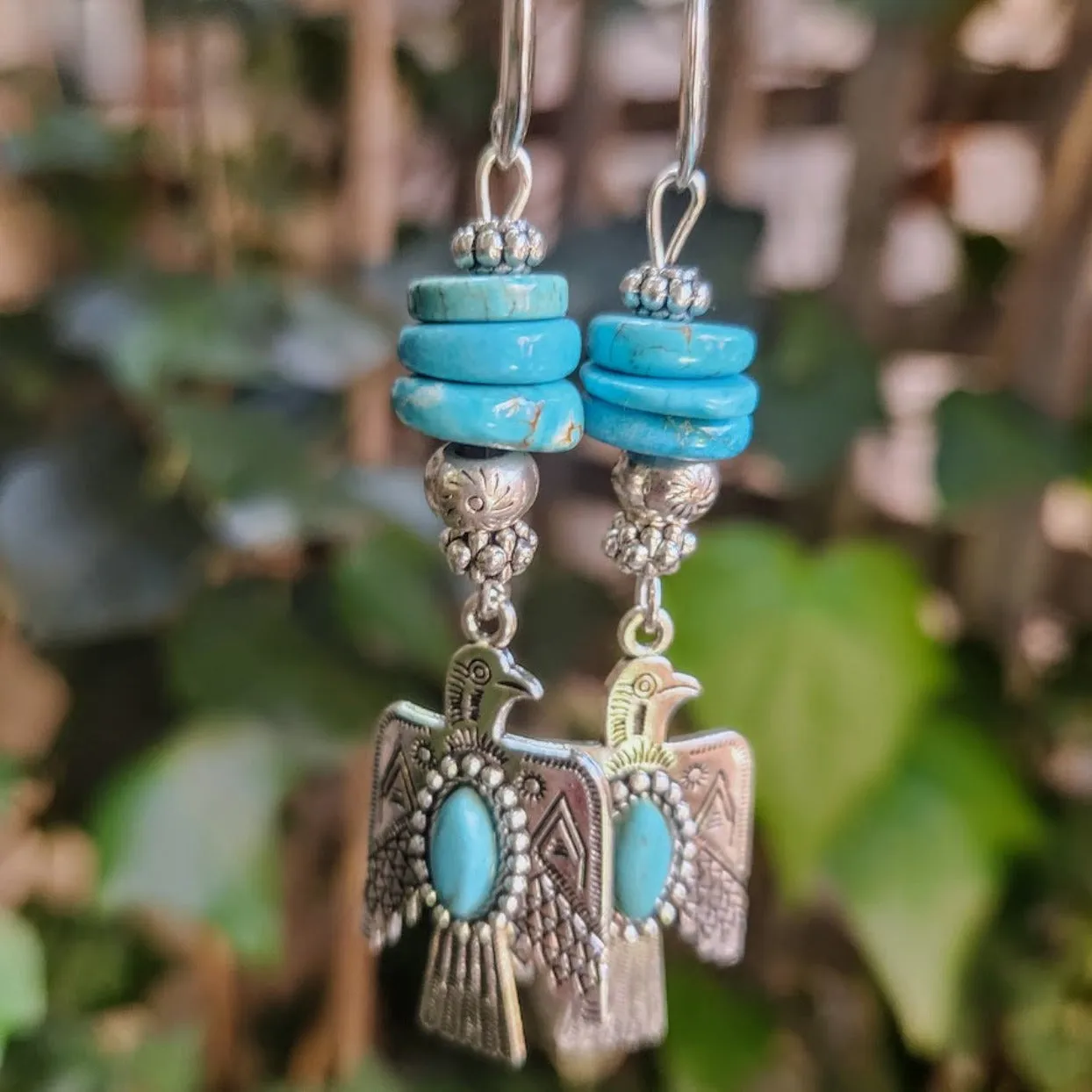 NAVAJO TURQUOISE THUNDERBIRD DANGLE EARRINGS