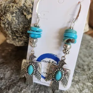 NAVAJO TURQUOISE THUNDERBIRD DANGLE EARRINGS