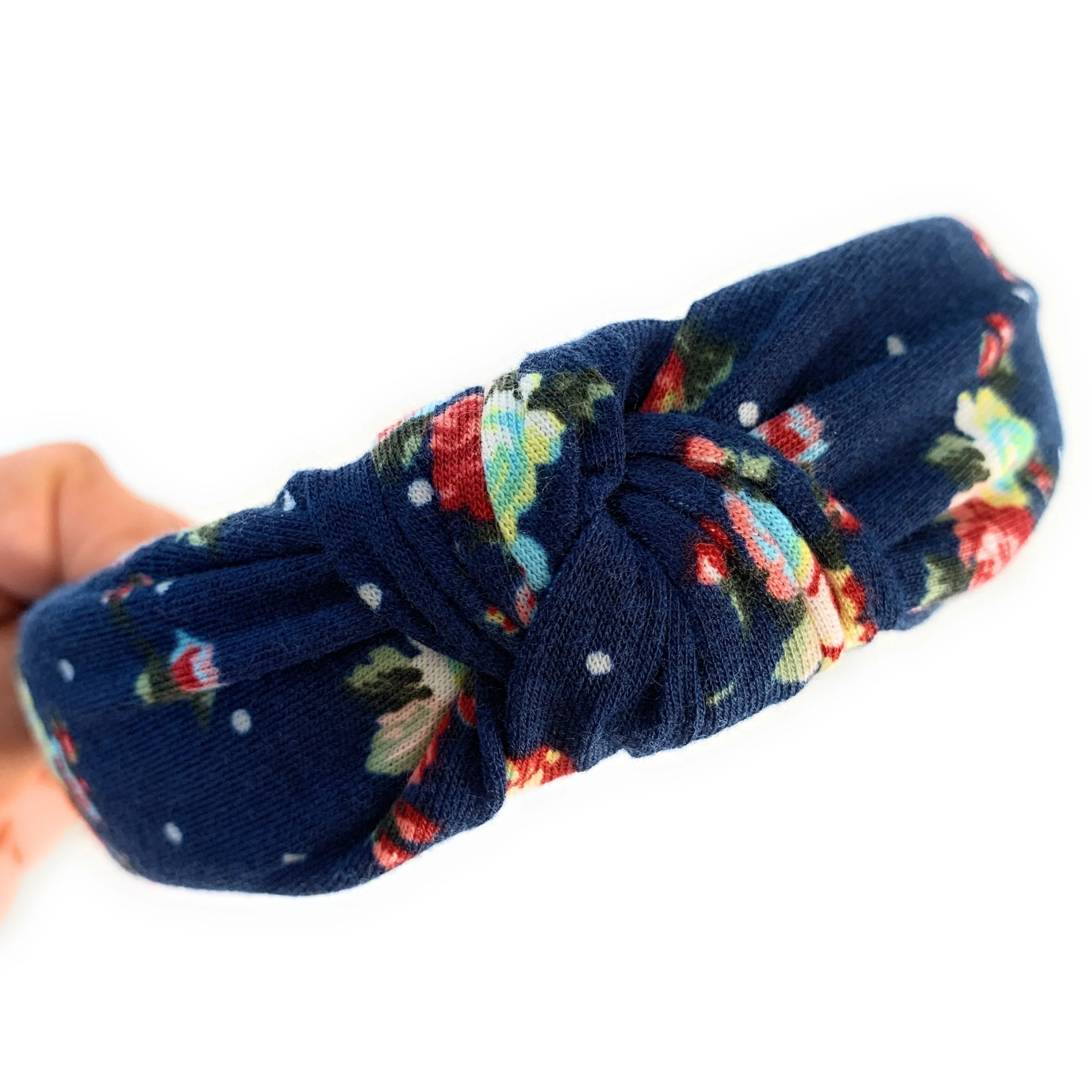 Navy Floral Top Knot Headband