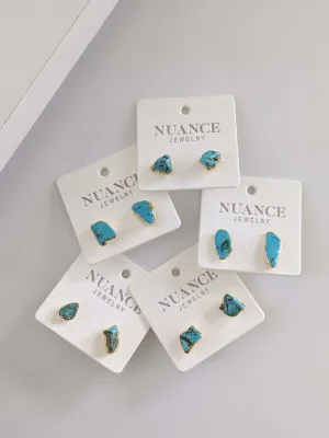 Nuance Stone Stud Earrings | Turquoise   Moss Agate