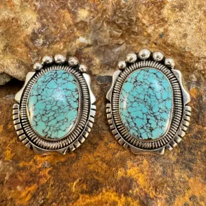 Number 8 Turquoise Sterling Silver Post Earrings by Wil Denetdale