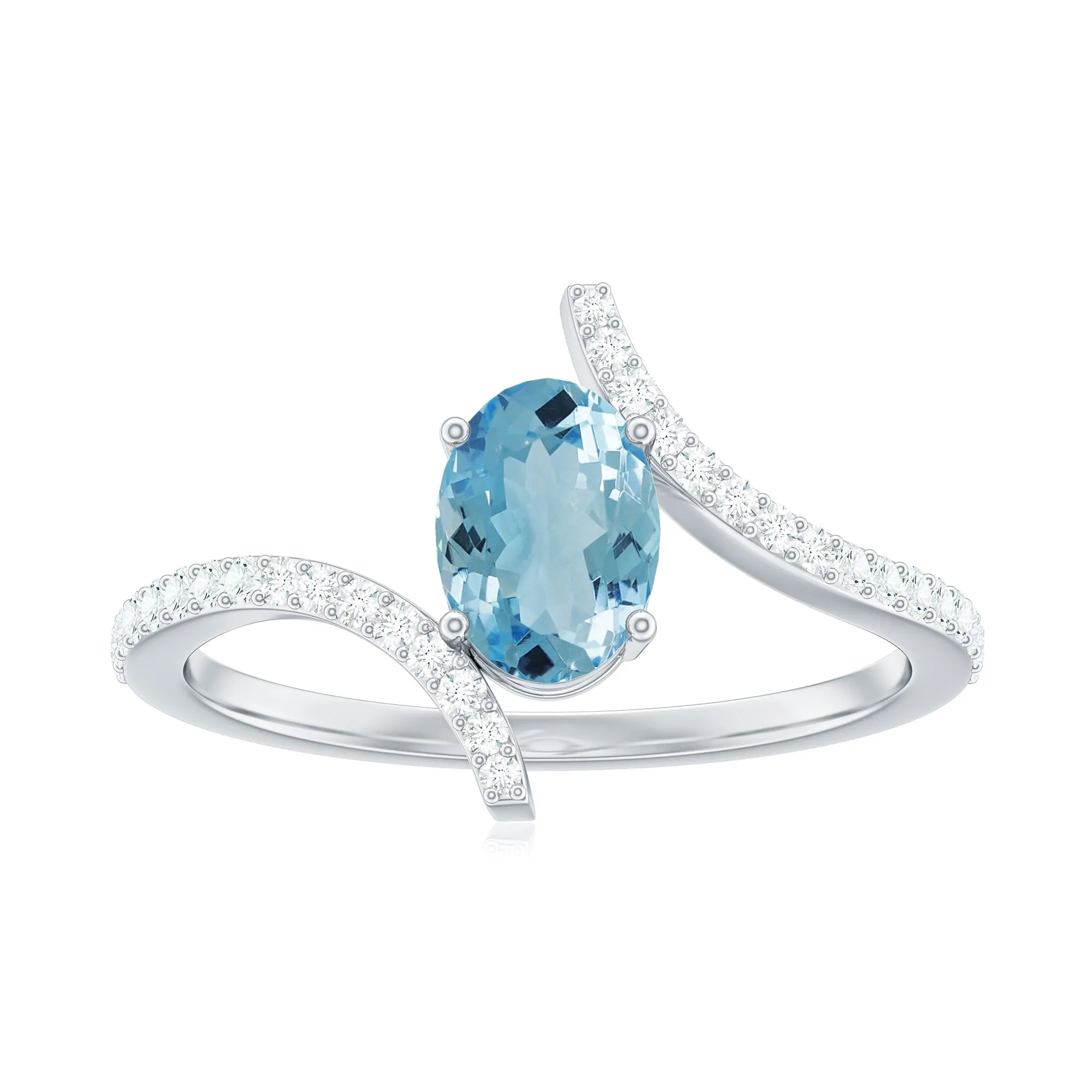 Oval Aquamarine Solitaire Bypass Ring with Diamond