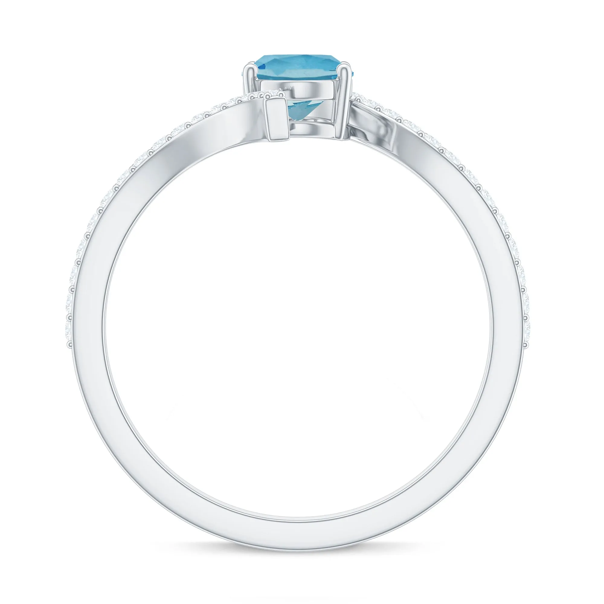 Oval Aquamarine Solitaire Bypass Ring with Diamond