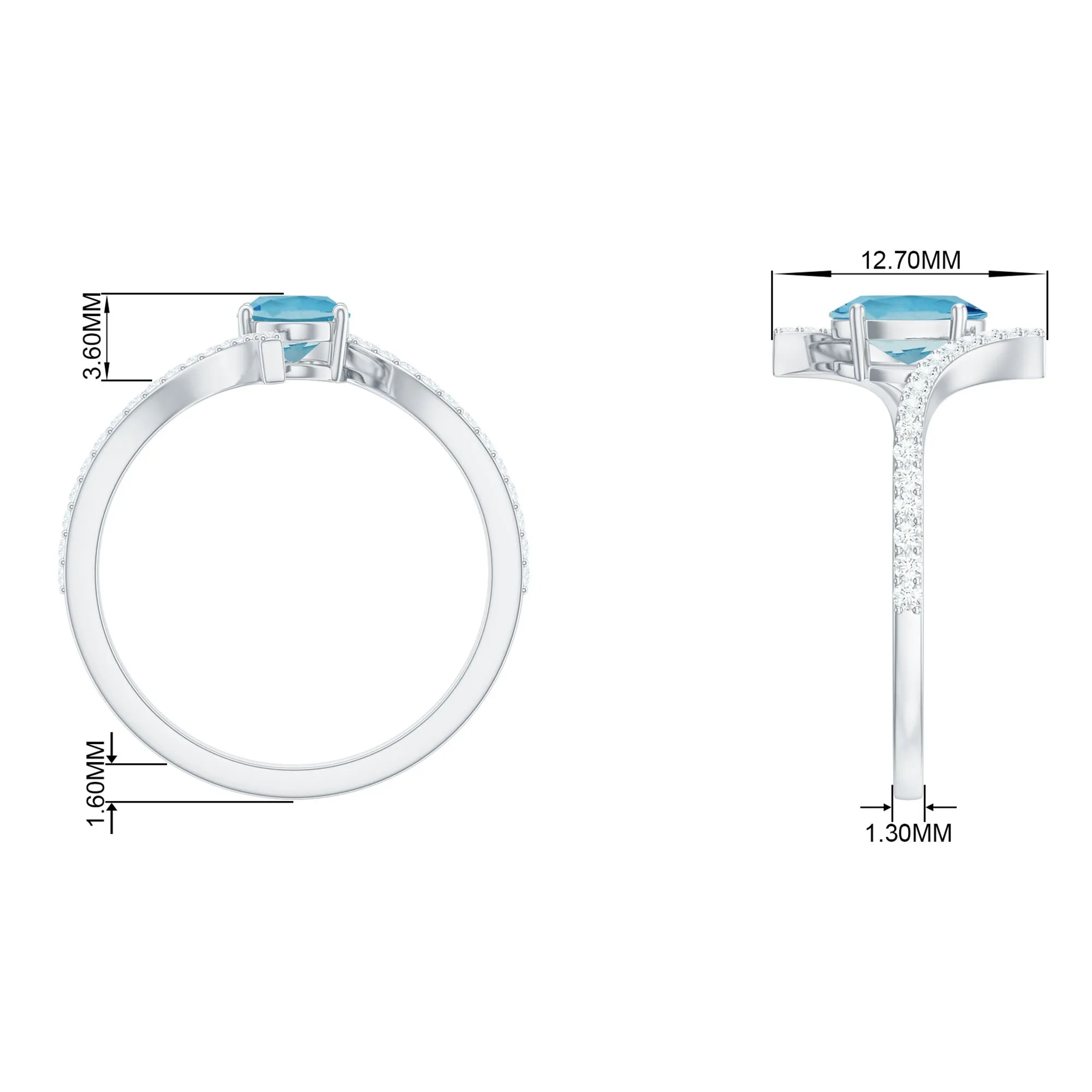 Oval Aquamarine Solitaire Bypass Ring with Diamond