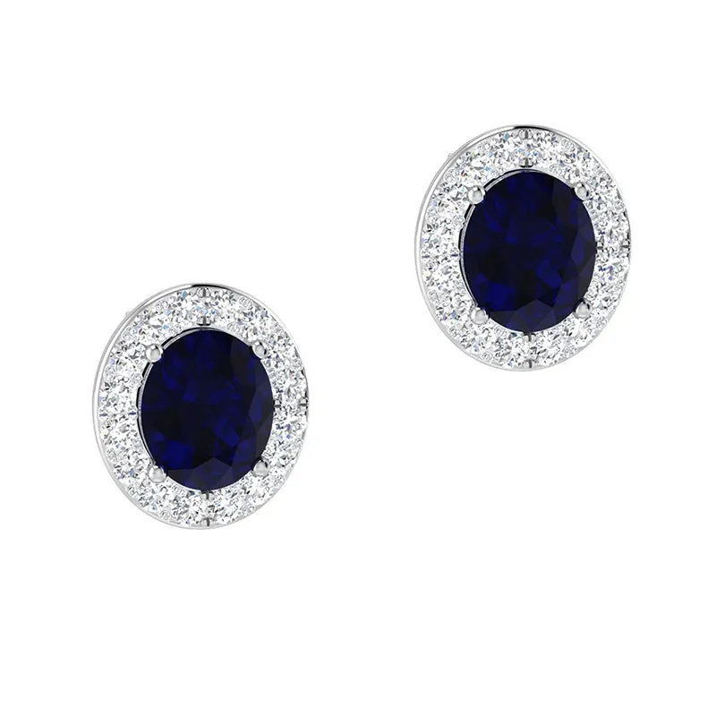 Oval Sapphire & Diamond Halo Stud Earrings