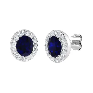 Oval Sapphire & Diamond Halo Stud Earrings