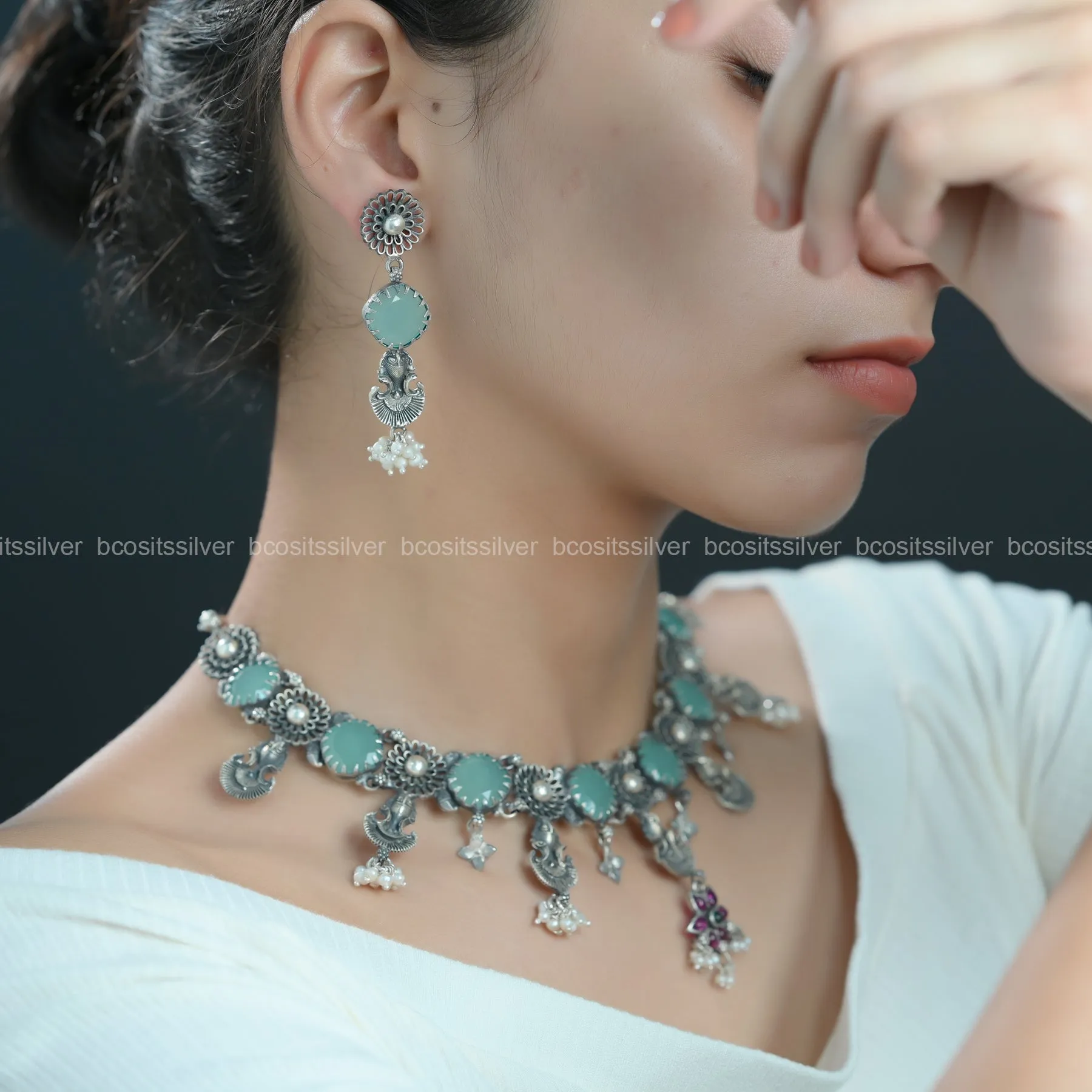 Oxidized Malar Poo Necklace - 1507