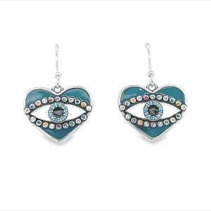 P353 Aquamarine Heart Eye Hook Earrings