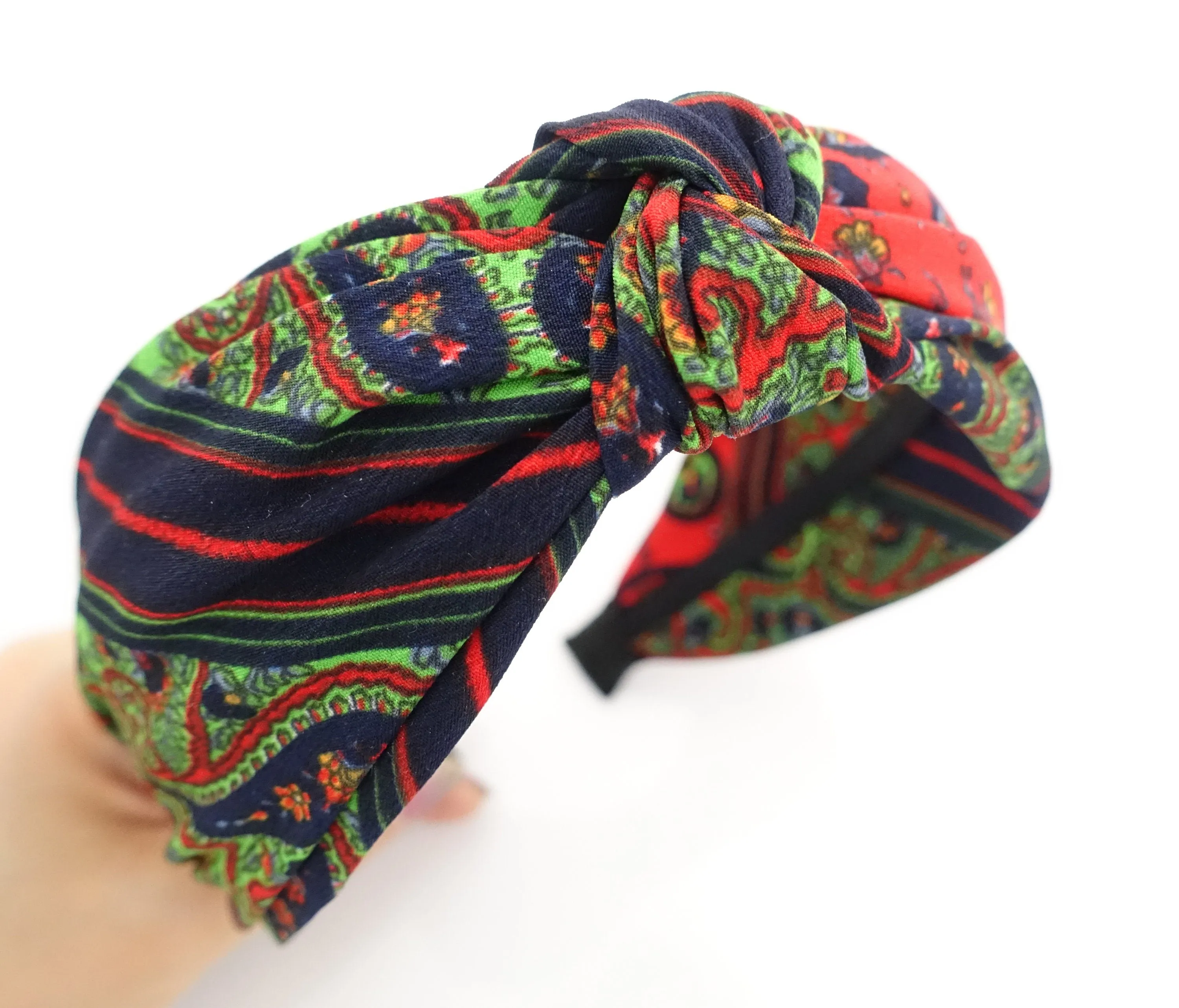 paisley front knot headband intense color pattern woman hair accessory