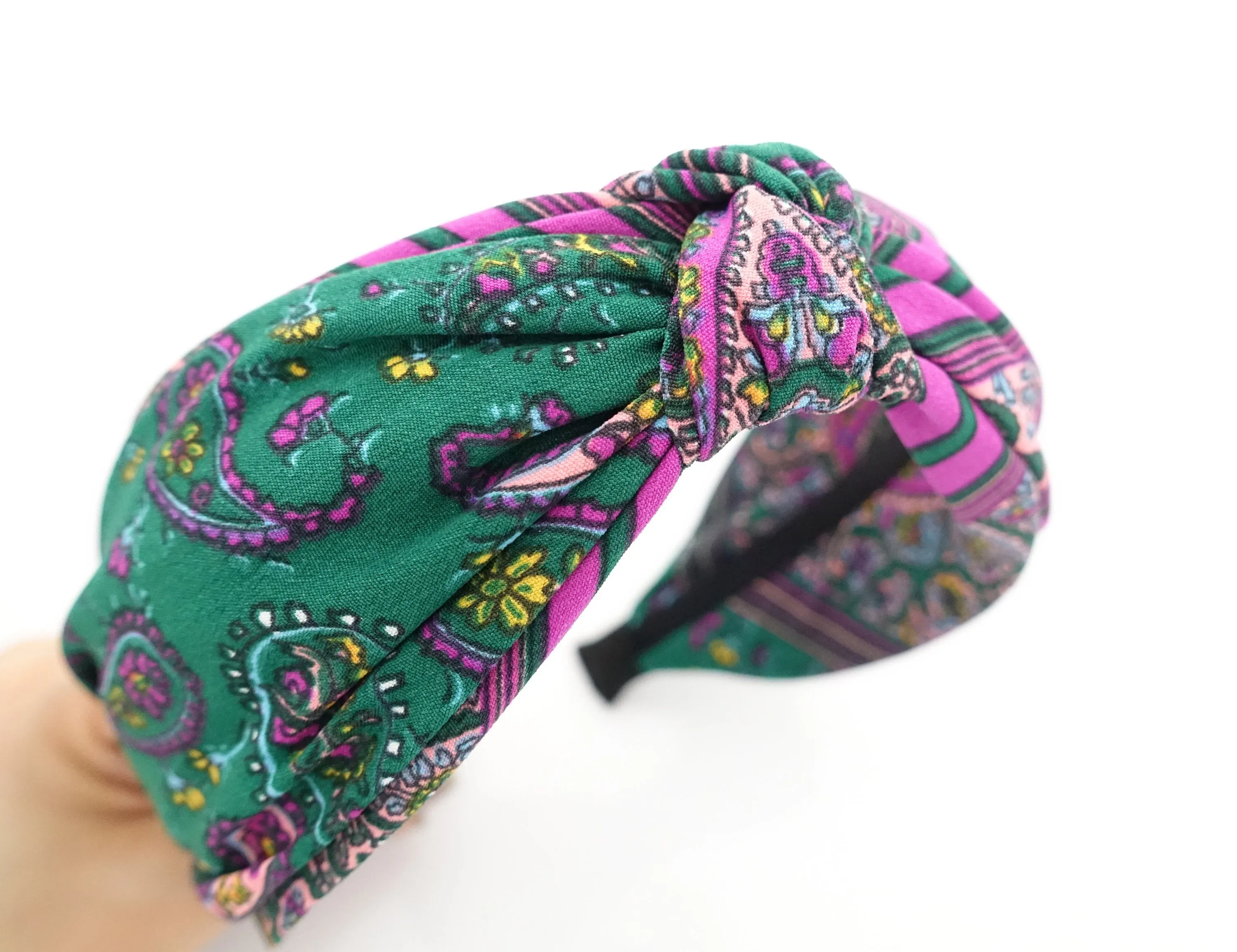 paisley front knot headband intense color pattern woman hair accessory